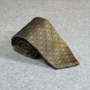 Hart Schaffner Marx Tie Woven Silk Gold Diagonal Dot Pattern Handmade In‎ Italy